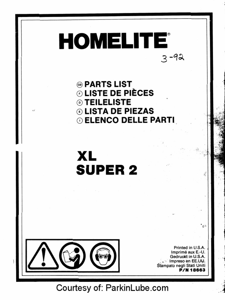 Homelite XL Super 2 Chainsaw Parts Manual Carburetor Machines
