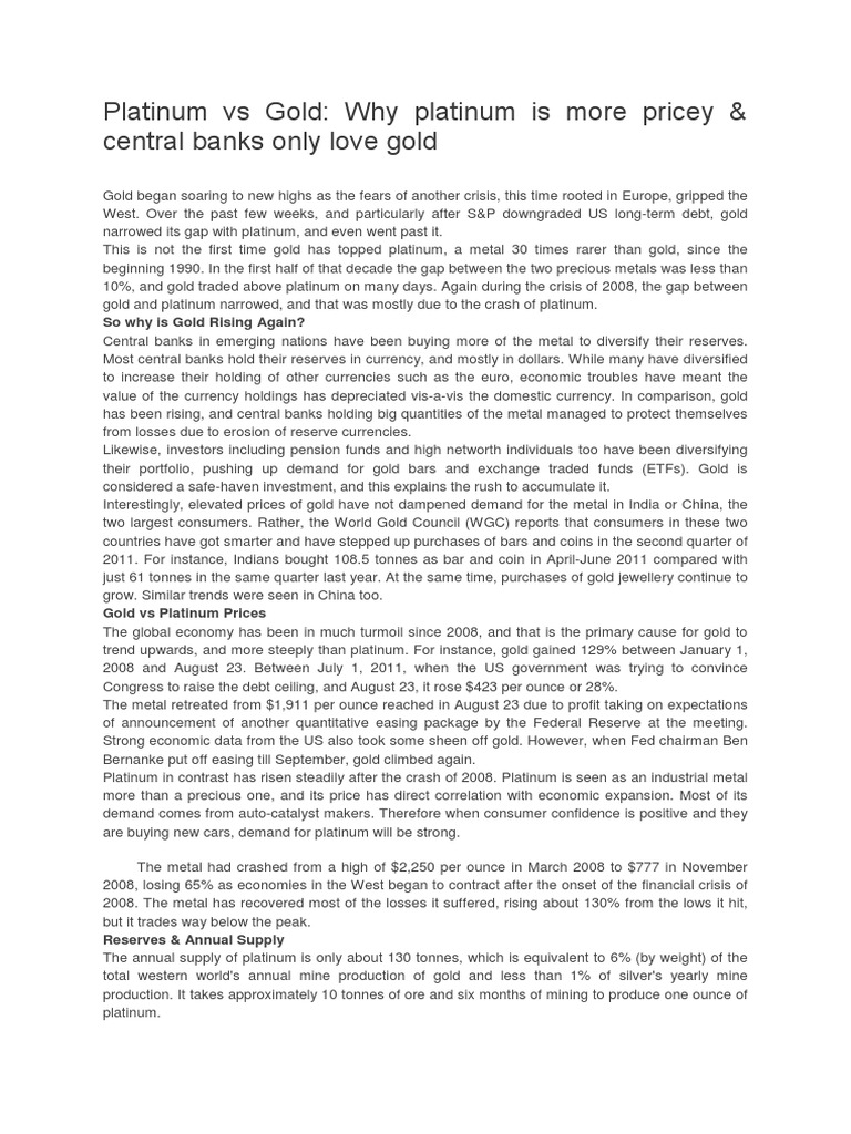 Platinum vs Gold Understanding the Differences in Supply, Demand, and