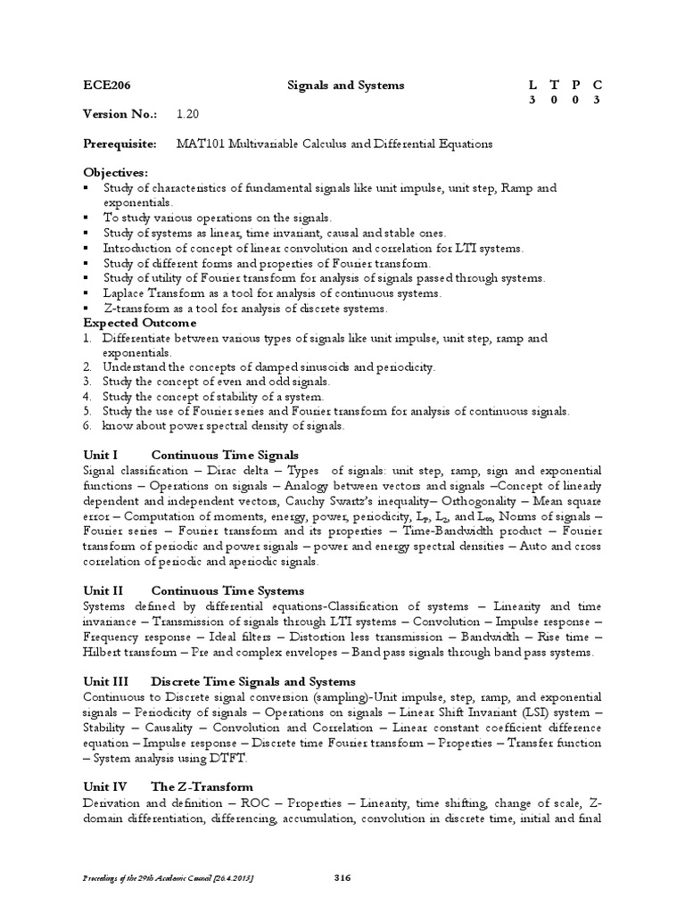 ECE206: Signals and Systems Overview | PDF | Fourier Transform | Signal ...