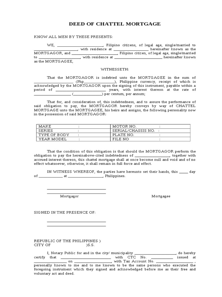 Legal Forms Chattel Mortgage PDF Mortgage Law Property
