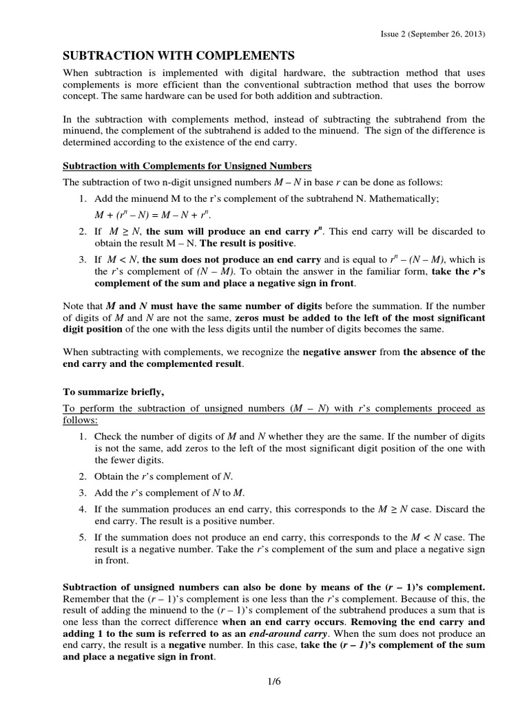 Subtraction with Complements Explained | PDF | Subtraction | Notation