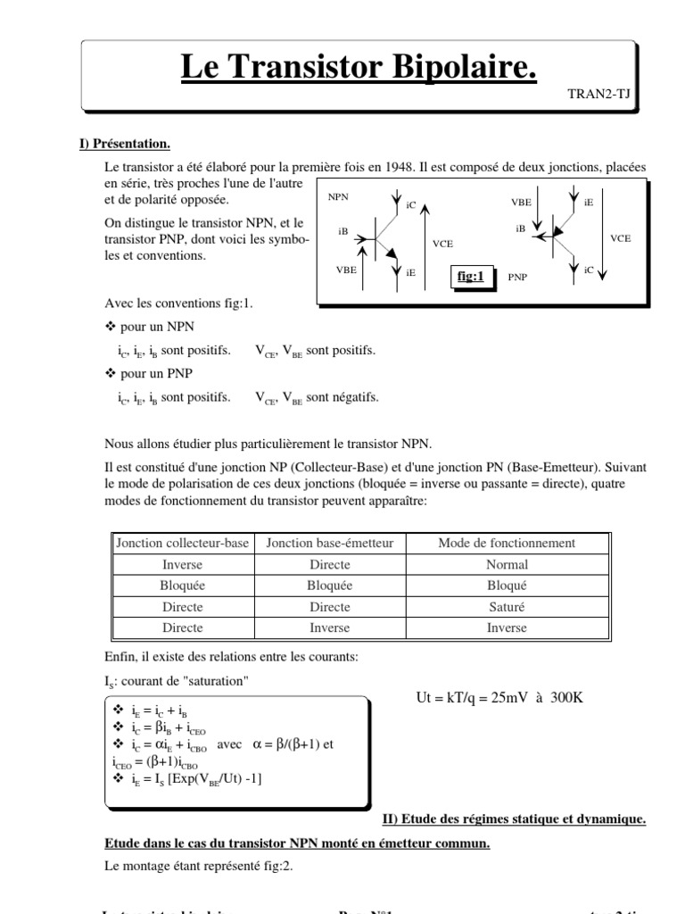 Le transistor bipolaire. Transistor bipolaire Semiconducteurs