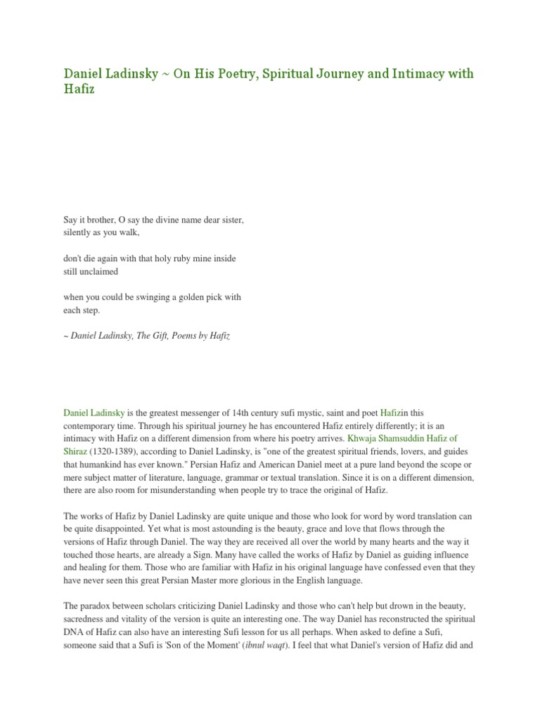 Daniel Ladinsky | PDF | Hafez | Sufism
