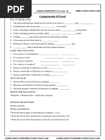 CBSE Class 6 Worksheet - Components of Food