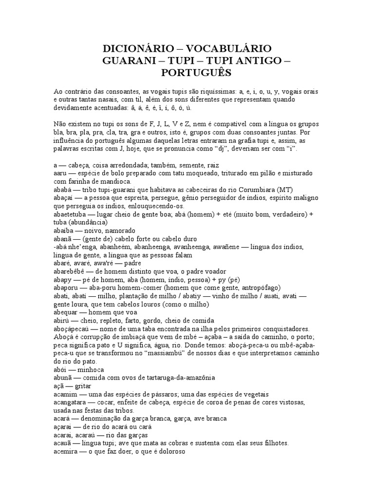 Dicionário de Palavras Tupi-Guarani | PDF | Idiomas | Alimentos
