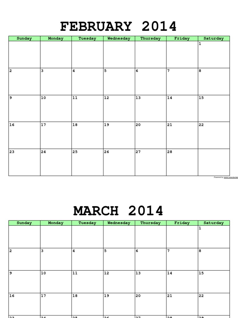 February 2014: Sunday Monday Tuesday Wednesday Thursday Friday Saturday ...