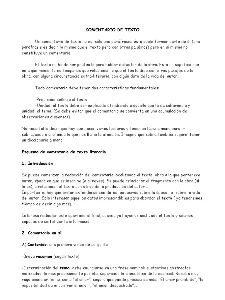 Comentario de Texto Literario Lingüística Idiomas