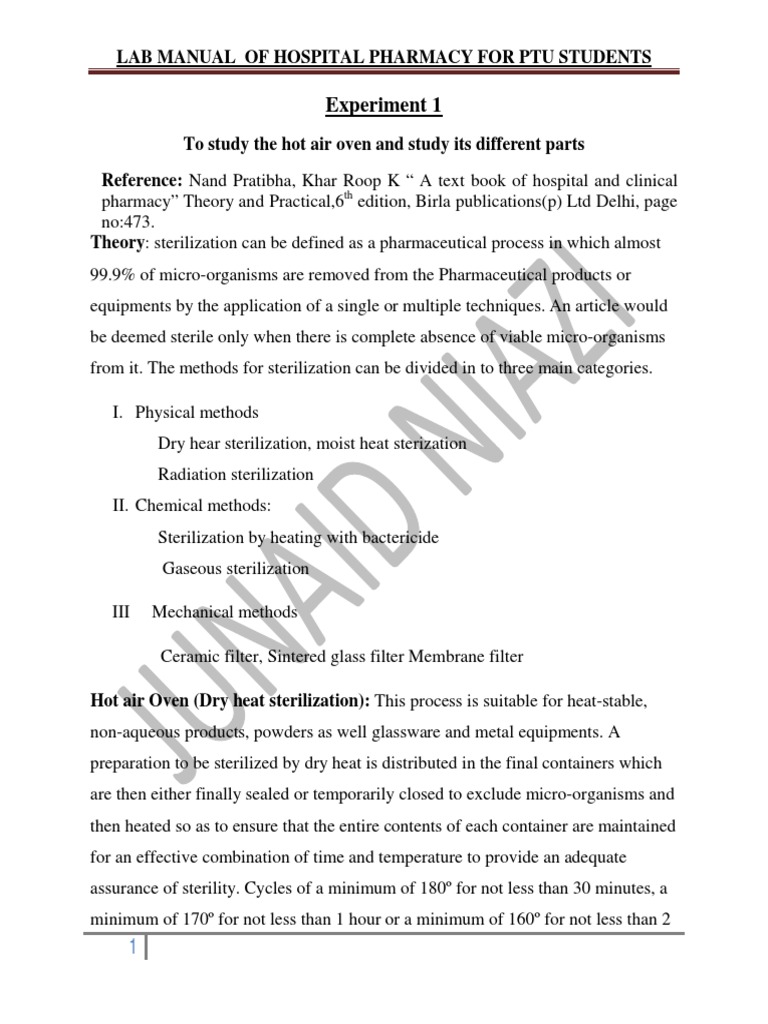 Hospital Pharmacy Lab Manual Medical Prescription Sterilization