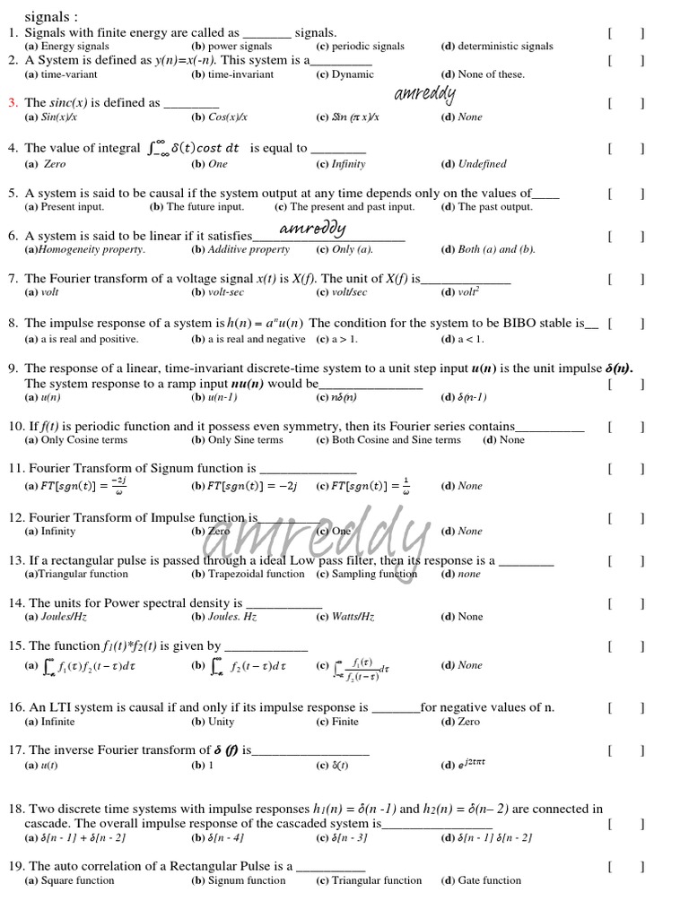 Signal Processing Quiz Questions | PDF | Frequency Modulation | Modulation