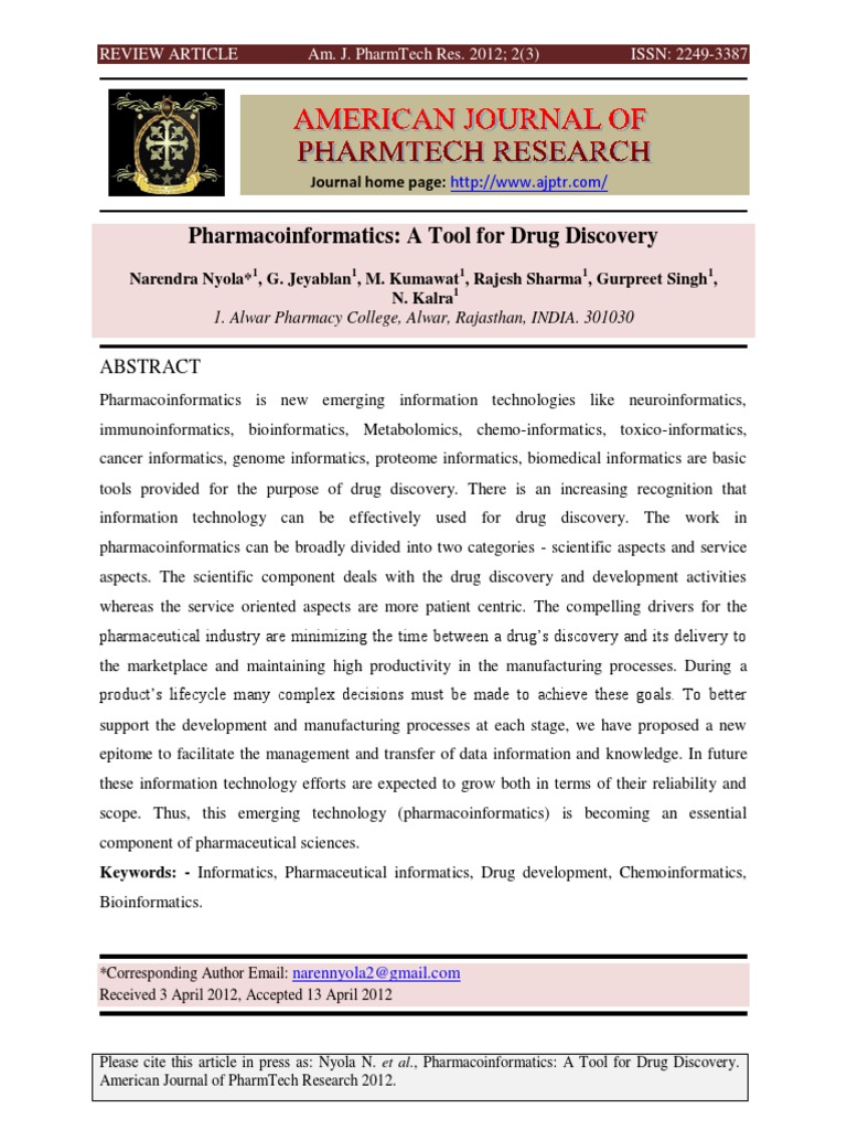 Pharmacoinformatics in Drug Discovery | PDF | Bioinformatics | Metabolomics