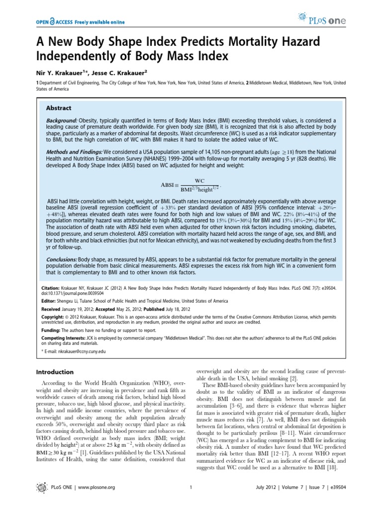 Body Shape Index | PDF | Body Mass Index | Obesity