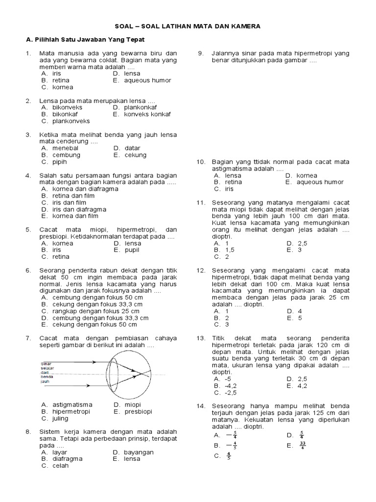 1 1 Soal Latihan Alat Optik Mata Kamera