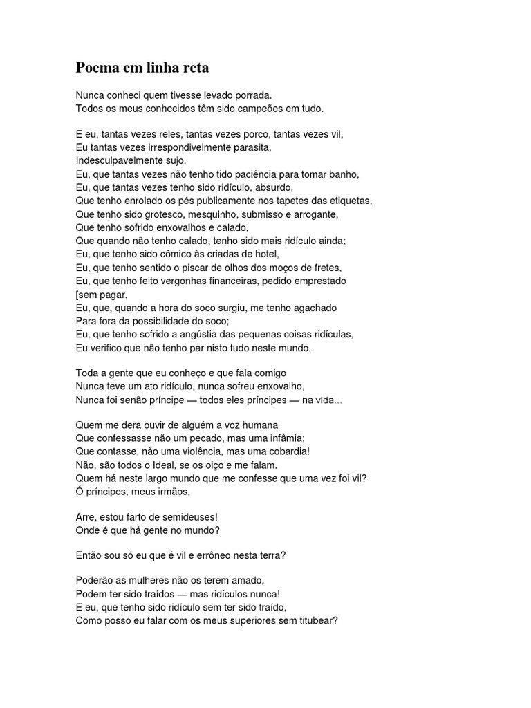 Poema Em Linha Reta | Amor | Tempo