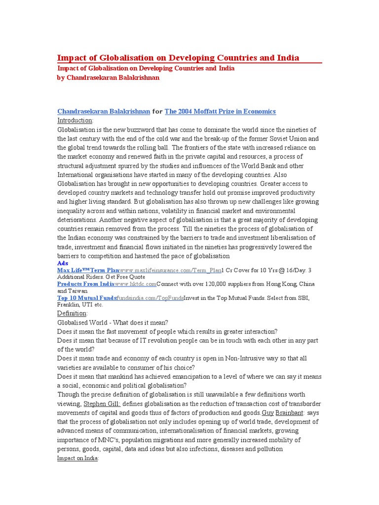 Globalization's Impact on India and Beyond | PDF | Globalization ...