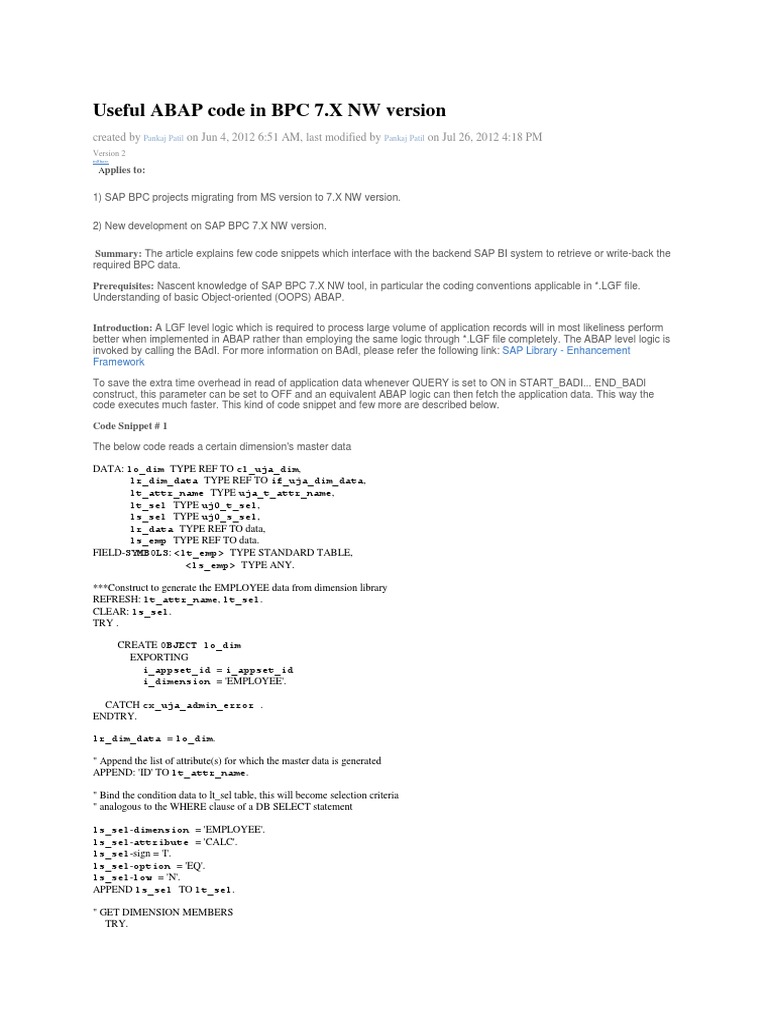 Useful ABAP Code in BPC 7.X NW Version | PDF | Computer Data | Computer ...