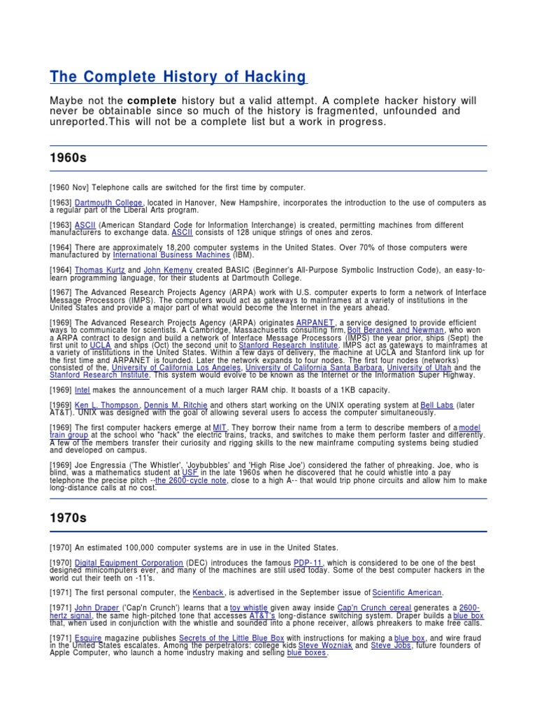 History of Hacking: 1960s-1980s | PDF | Technology & Engineering