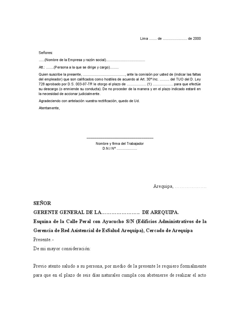 Carta De Cese De Hostilidad PDF Salario Gobierno