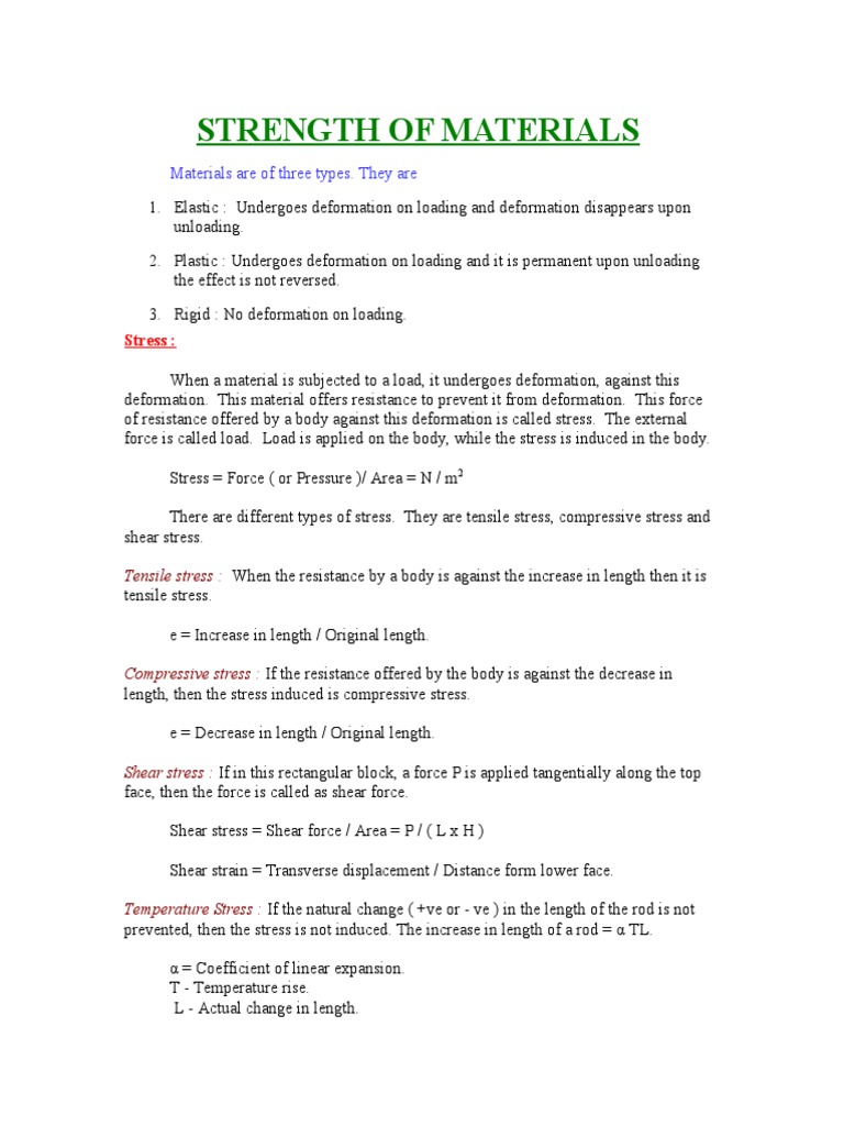 Strength of Materials | PDF | Deformation (Engineering) | Young's Modulus
