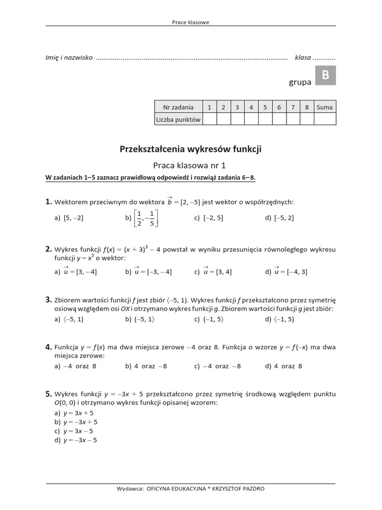 Funkcja Kwadratowa Sprawdzian Nowa Era Pdf