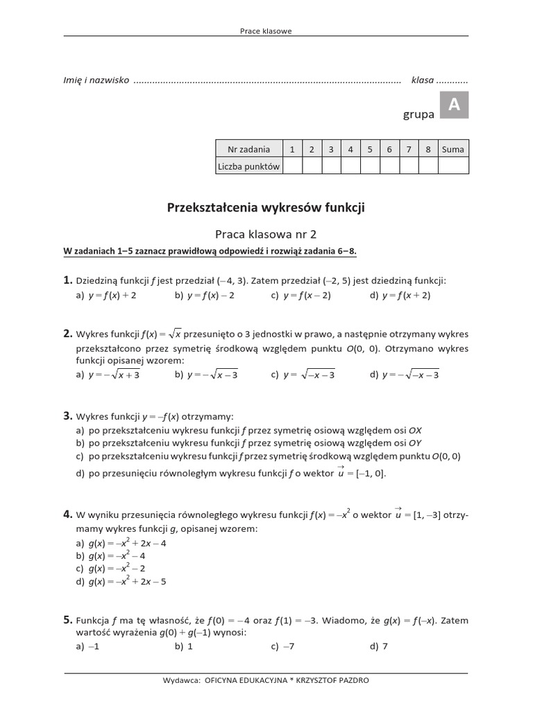 Funkcja Liniowa Sprawdzian Pdf Nowa Era