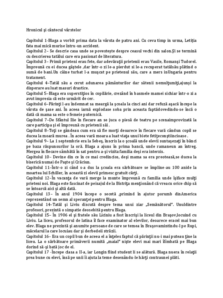 Rezumat Hronicul Si Cantecul Varstelor Hronicul Şi Cântecul Vârstelor | PDF