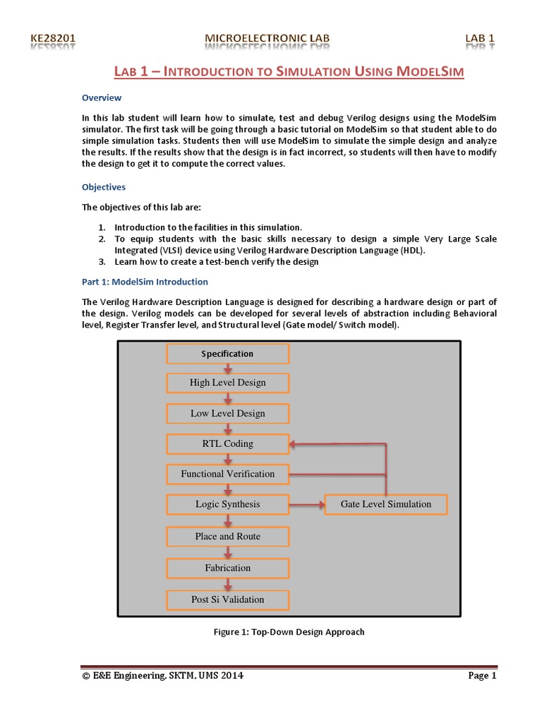 Microelectronic Lab 1 - Introduction To Simulation Using ModelSim | PDF ...