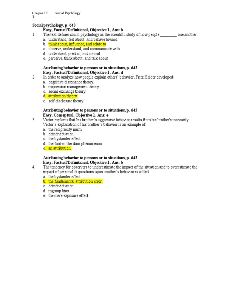 Answers For Psych Test Attitude Psychology Aggression