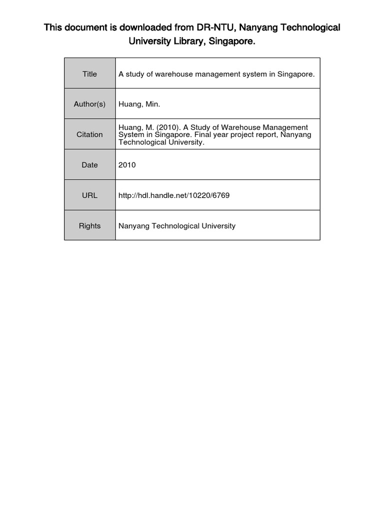 Fyp Huang0min | PDF | Warehouse | Logistics