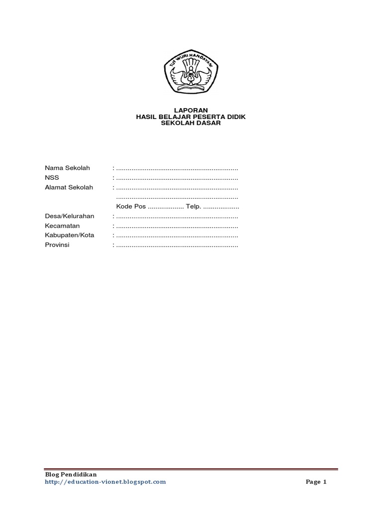 Contoh Format Raport Kurikulum 2013 Untuk SD Blog Pendi