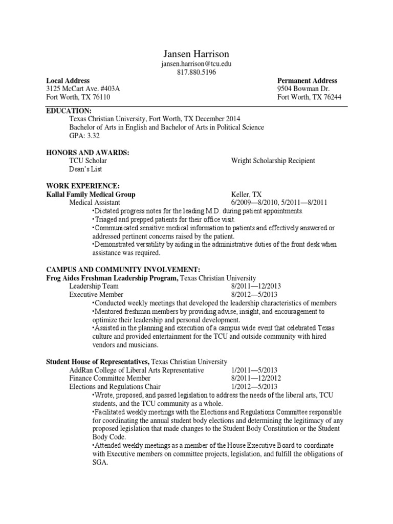TCU Resume Template Example | PDF