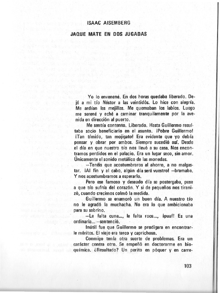 Jaque Mate En Dos Jugadas Isaac Aisemberg Cuento Policial Argentino Pdf