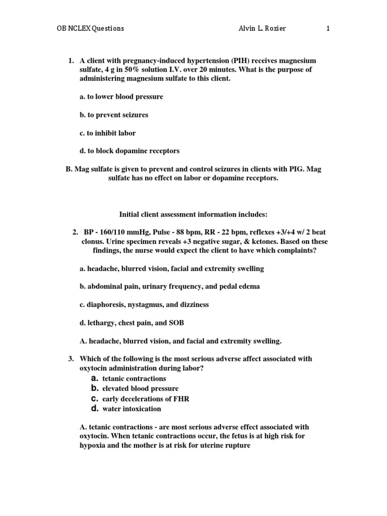 NCLEX Questions OB Questions | PDF | Childbirth | Pregnancy