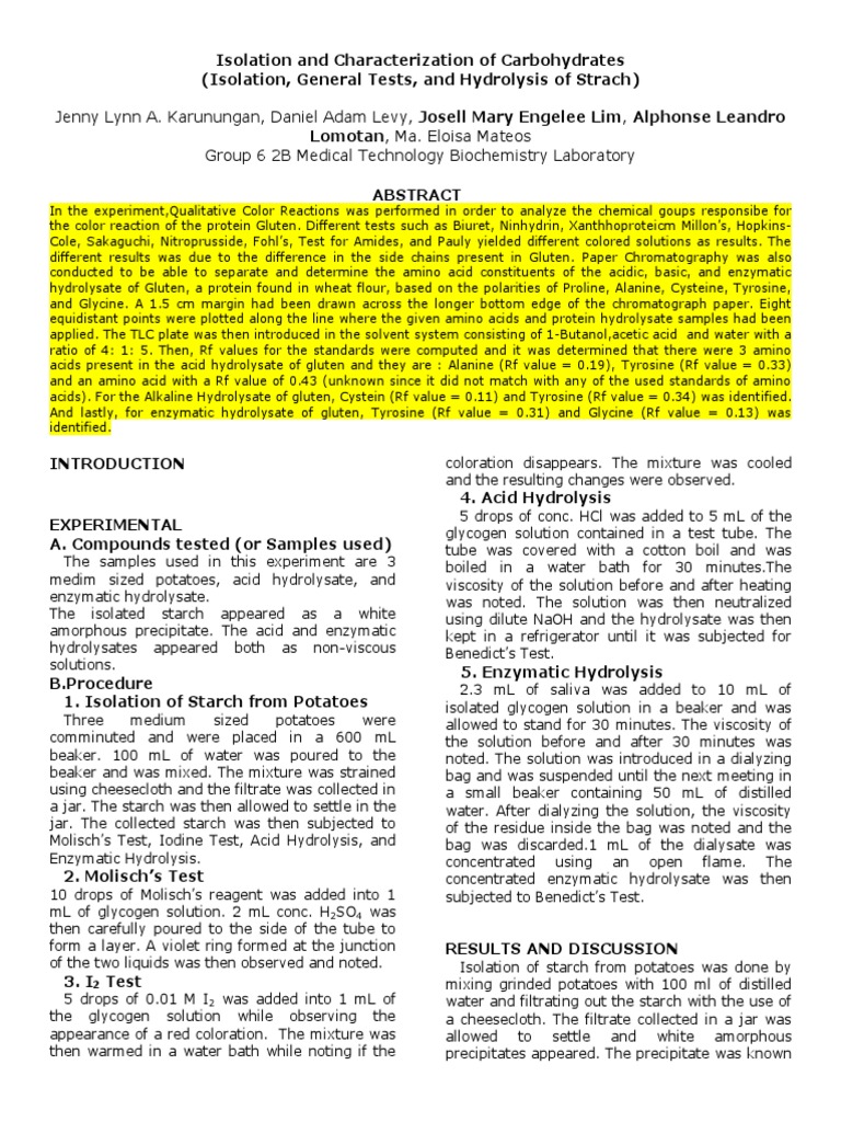 Properties of carbohydrates lab report picture