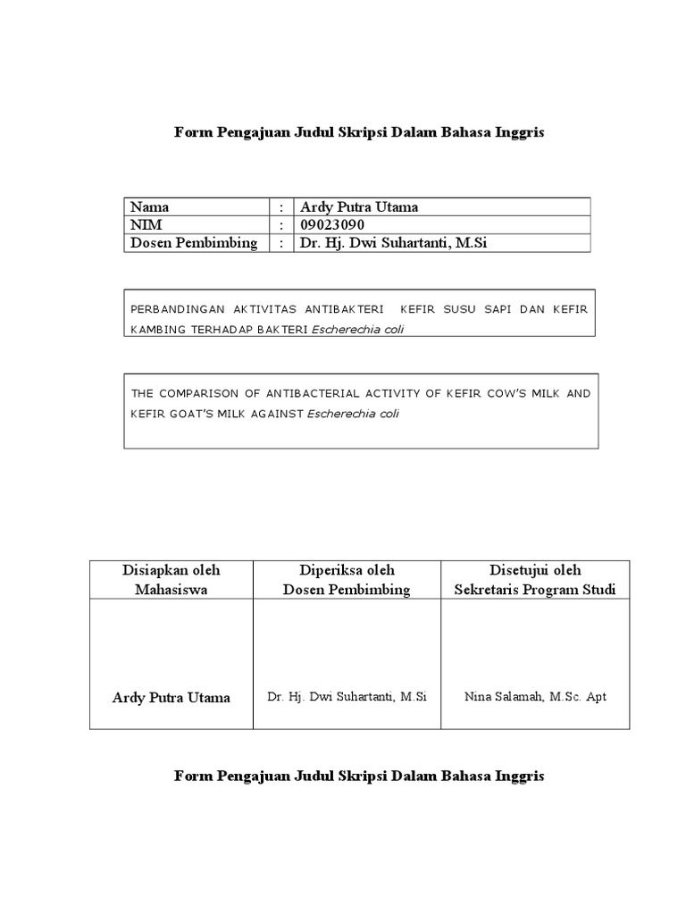 Form Pengajuan Judul Skripsi Dalam Bahasa Inggris Buat Bebas Teori