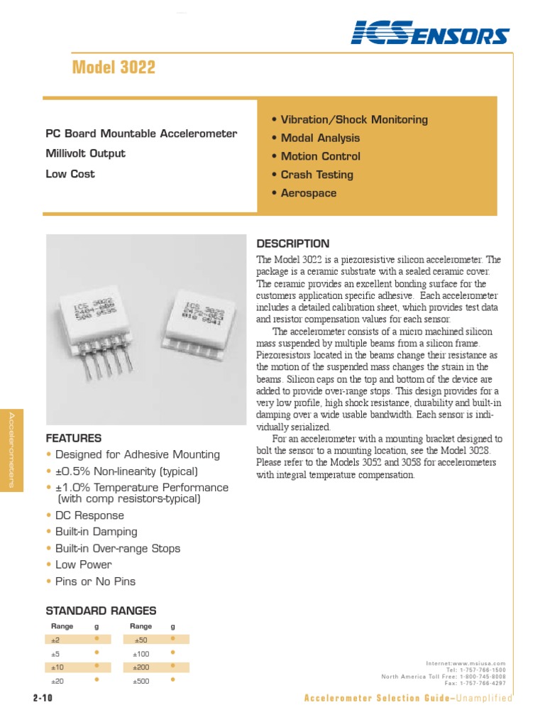 ICS 3022 Accelerometer Datasheet Accelerometer Manufactured Goods
