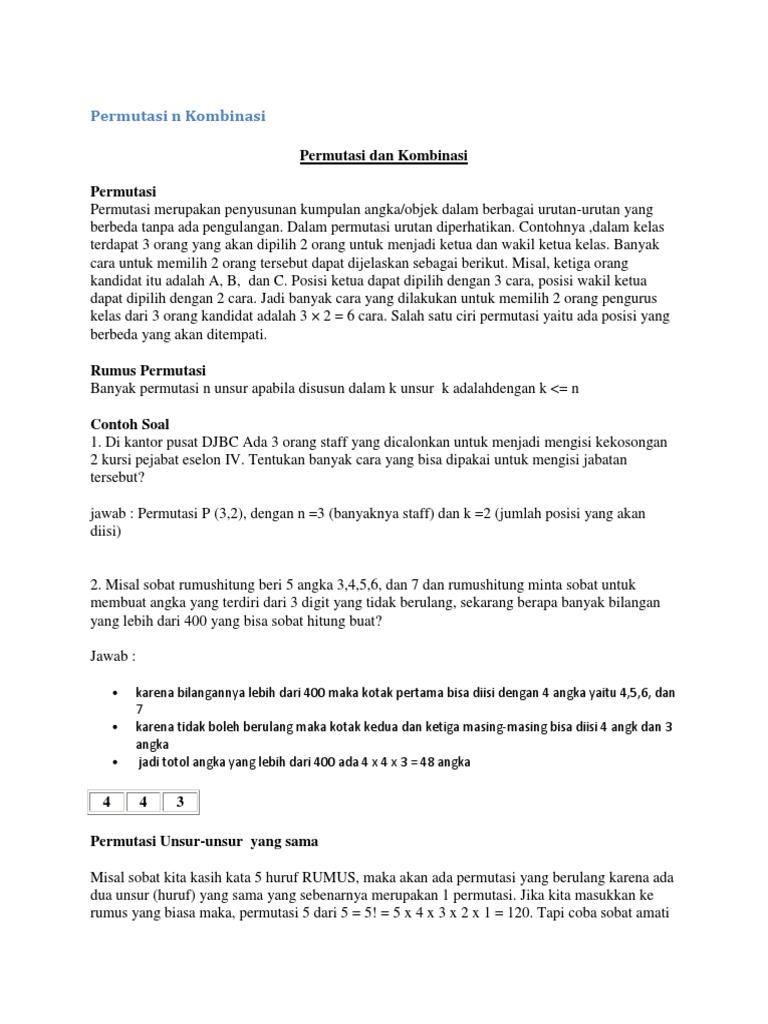 Contoh Soal Permutasi Dengan Unsur Yang Sama - Barisan Contoh
