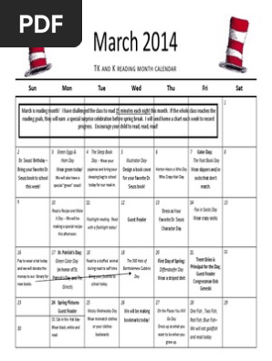 Reading Month Calendar 2014