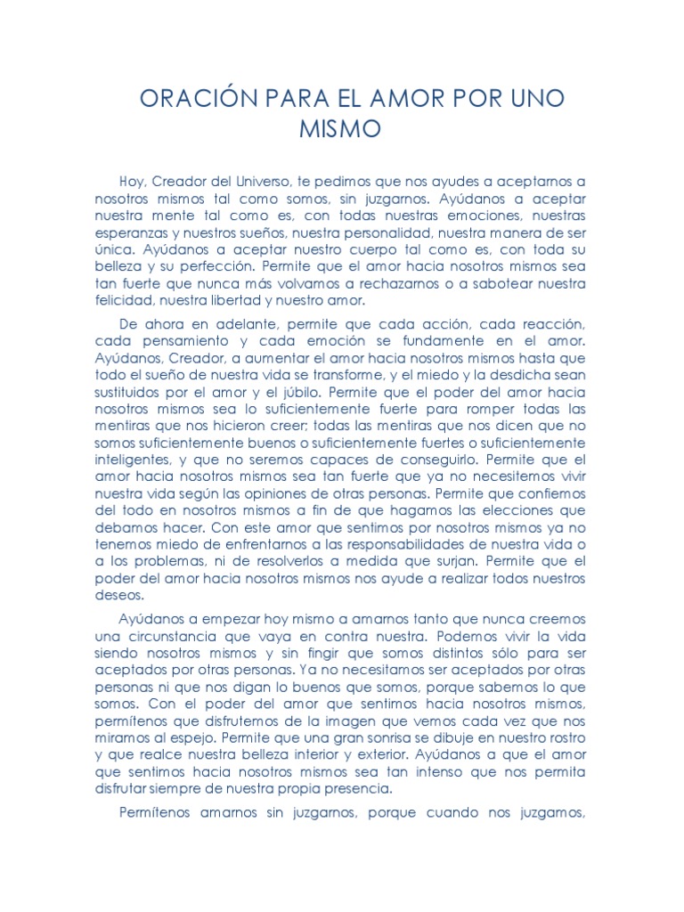 Oración para El Amor Por Uno Mismo | PDF | Amor | Conceptos psicologicos
