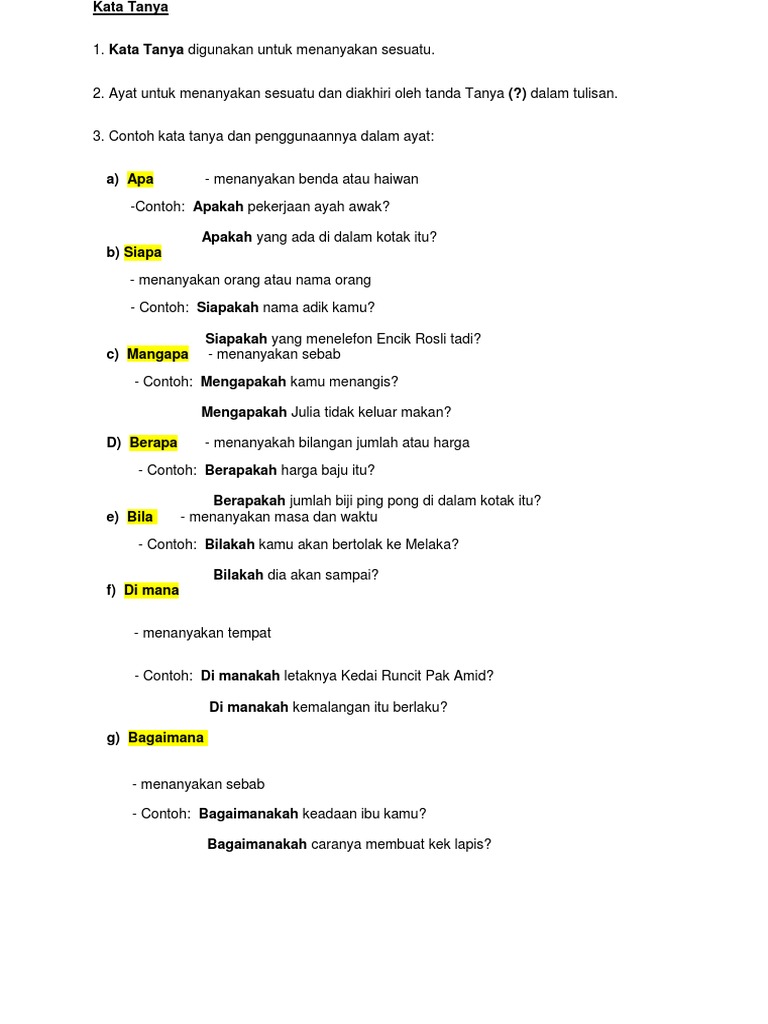 Kata Tanya 1 Kata Tanya Digunakan Untuk Menanyakan Sesuatu 2