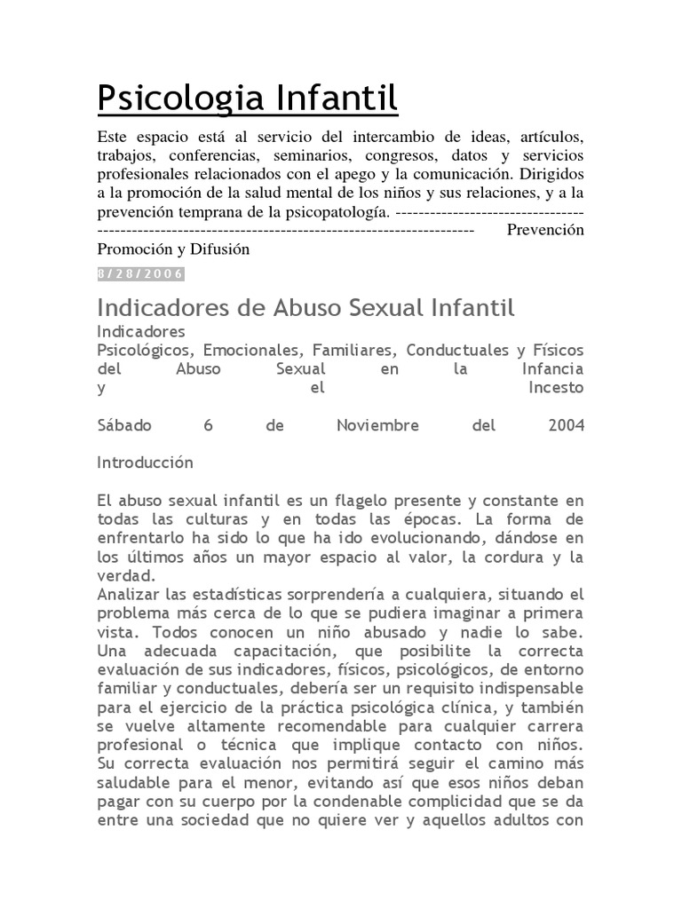 Indicadores de Abuso Sexual Infantil | PDF | Trastorno de estrés ...