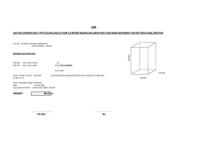Bolt Cap Specifications for ESP Erection | PDF | Science & Mathematics ...