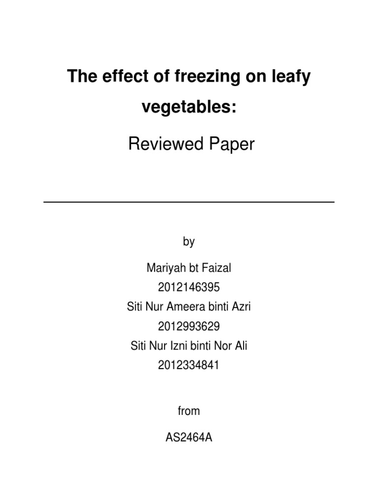 Effects of Freezing on Leafy Vegetables | PDF | Food Preservation ...