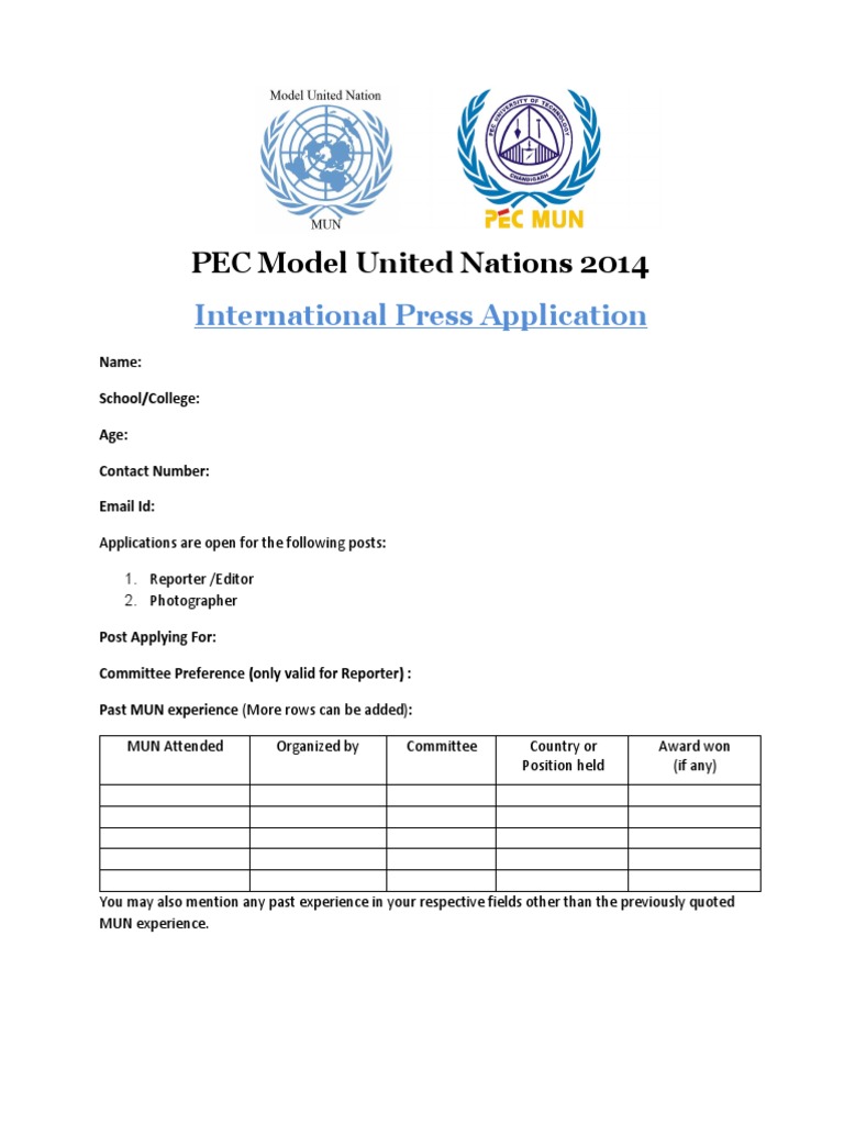 PEC MUN 2014 Press Application Form | PDF | Career & Growth | Computers