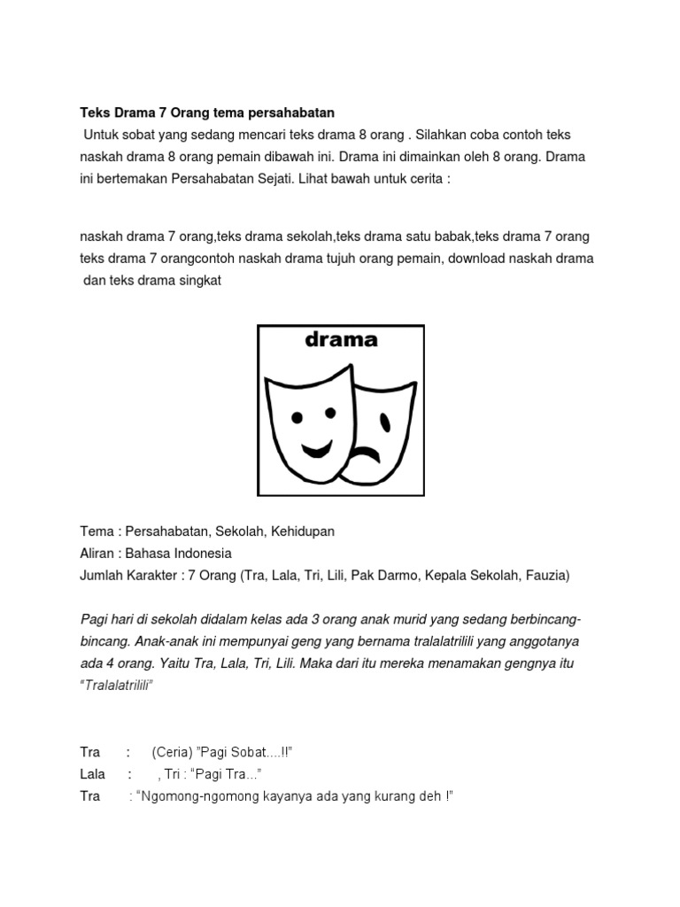 Naskah Drama 8 Orang Tentang Persahabatan Sejati Singkat Pendukung Ilmu