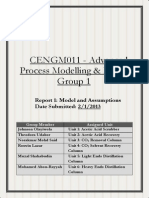 CENGM011 - Advanced Process Modelling & Design: Group 1: Report 1: Model and Assumptions