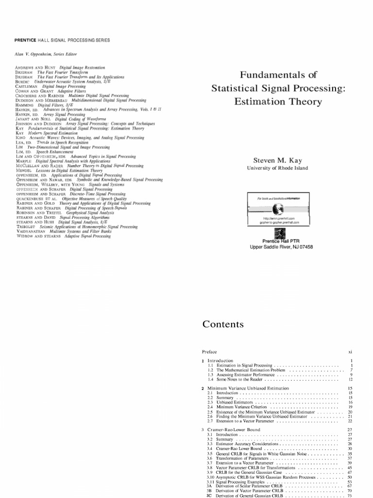 Fundamentals of Statistical Signal Processing, Volume I - Estimation ...