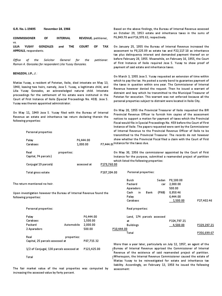 Dispute over Estate and Inheritance Taxes Assessed on the Estate of