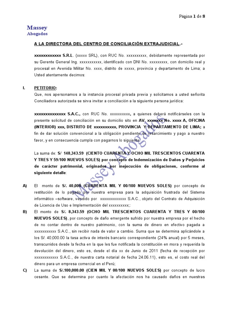 MODELO DE SOLICITUD DE CONCILIACIÓN EXTRAJUDICIAL DE 