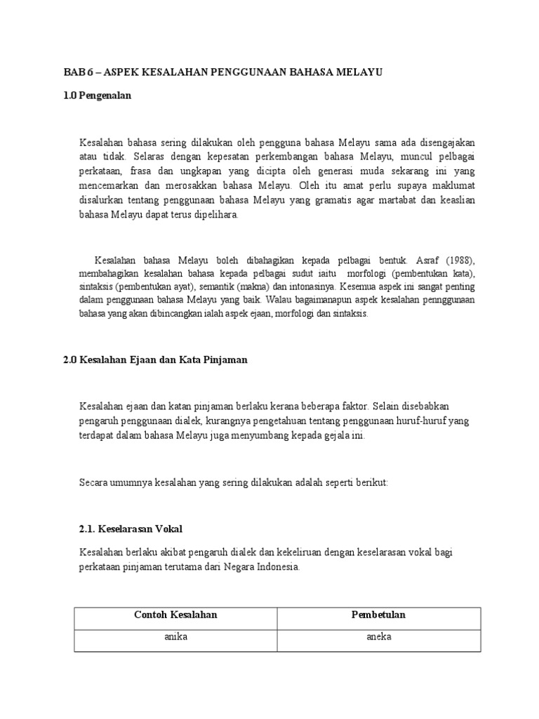 Bab 6 Aspek Kesalahan Bahasa