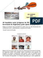 40 Bandidos Mais Perigosos Da PB São Caçados e Secretaria de Segurança Pede Ajuda Da População